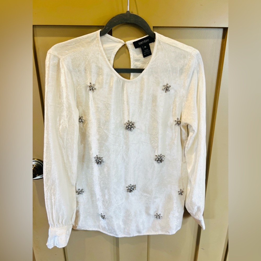 Karen Kane Ivory Embellished Long-Sleeve Tunic - Picture 2 of 7